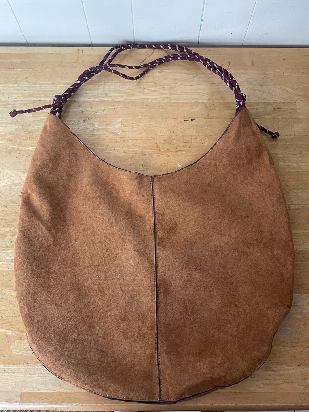 Brown Suede-like Hobo Bag with Braided Strap